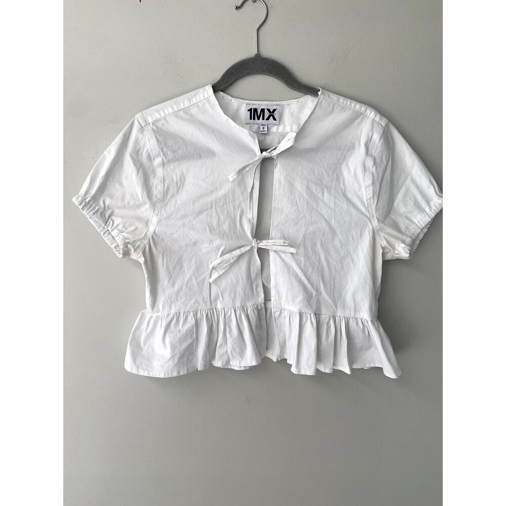 1MX Express White Tie Front Poplin Blouse Womens Sz M
